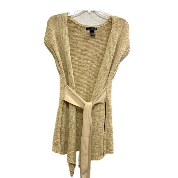 Willi Smith Sweaters - WILLI SMITH SWEATER WOMEN LONG LINE OPEN FRONT KNIT BELTED VEST TAN SIZE LARGE